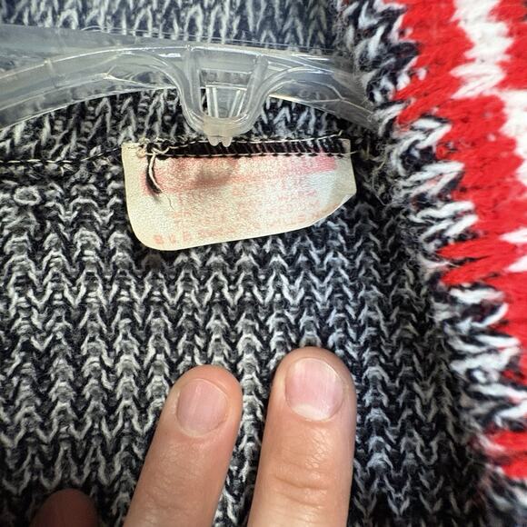 Vintage Scotch English Red Blue White Knit Collar Cardigan Sweater Medium - Picture 3 of 12